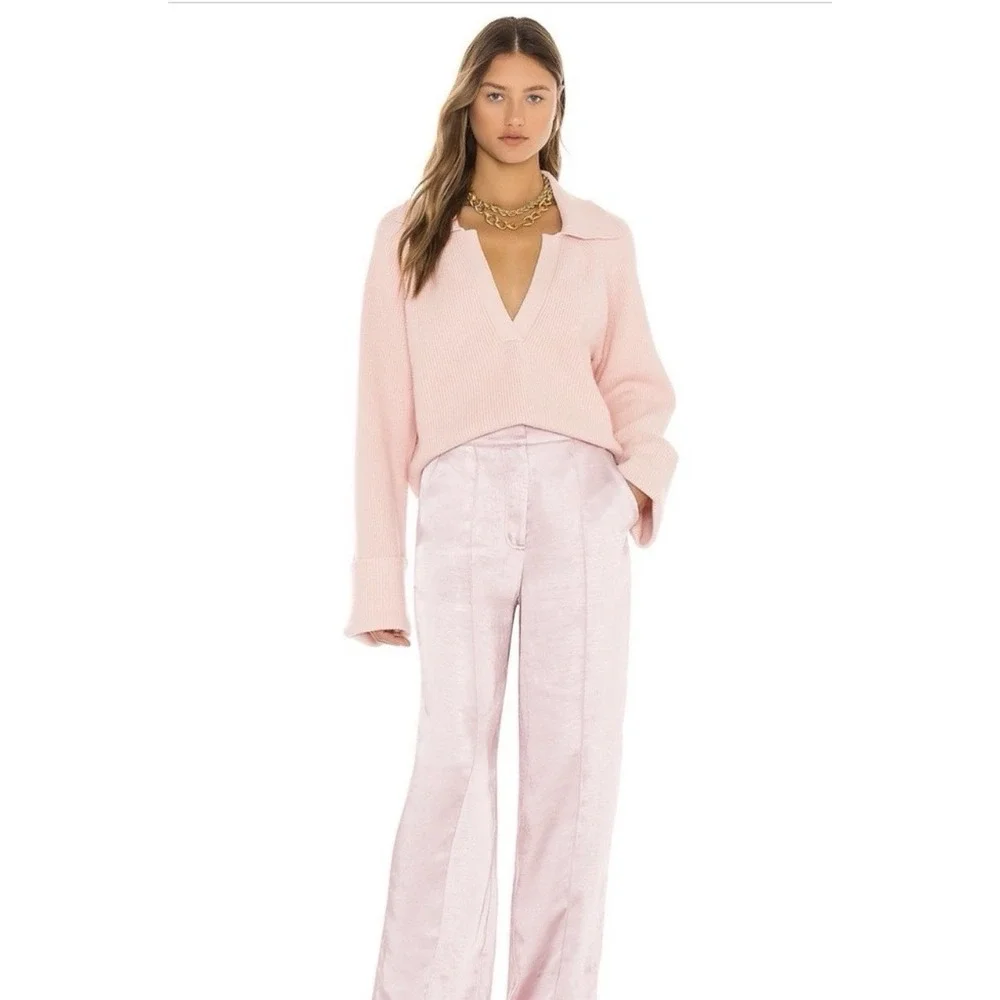 L'Academie Jersey Harvey Blush Pink Ribbed Knit Sweater XS Revolve Top - Picture 4 of 9